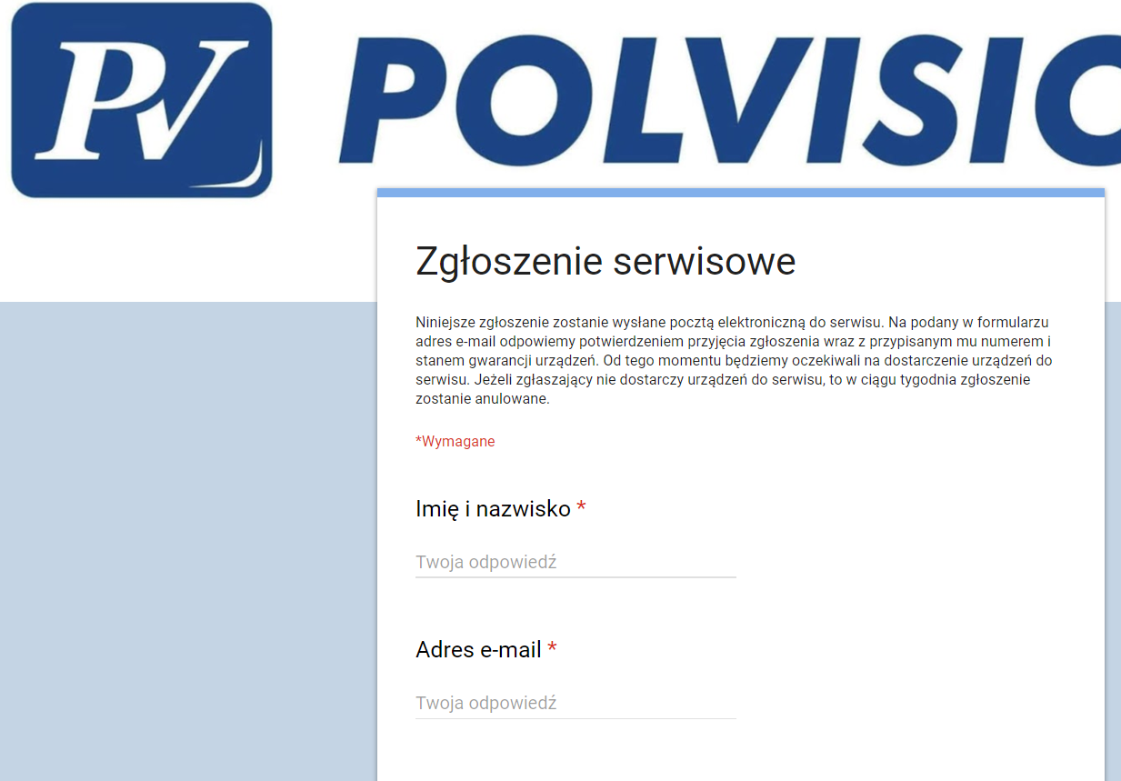 Nowy formularz zgłoszenia serwisowego